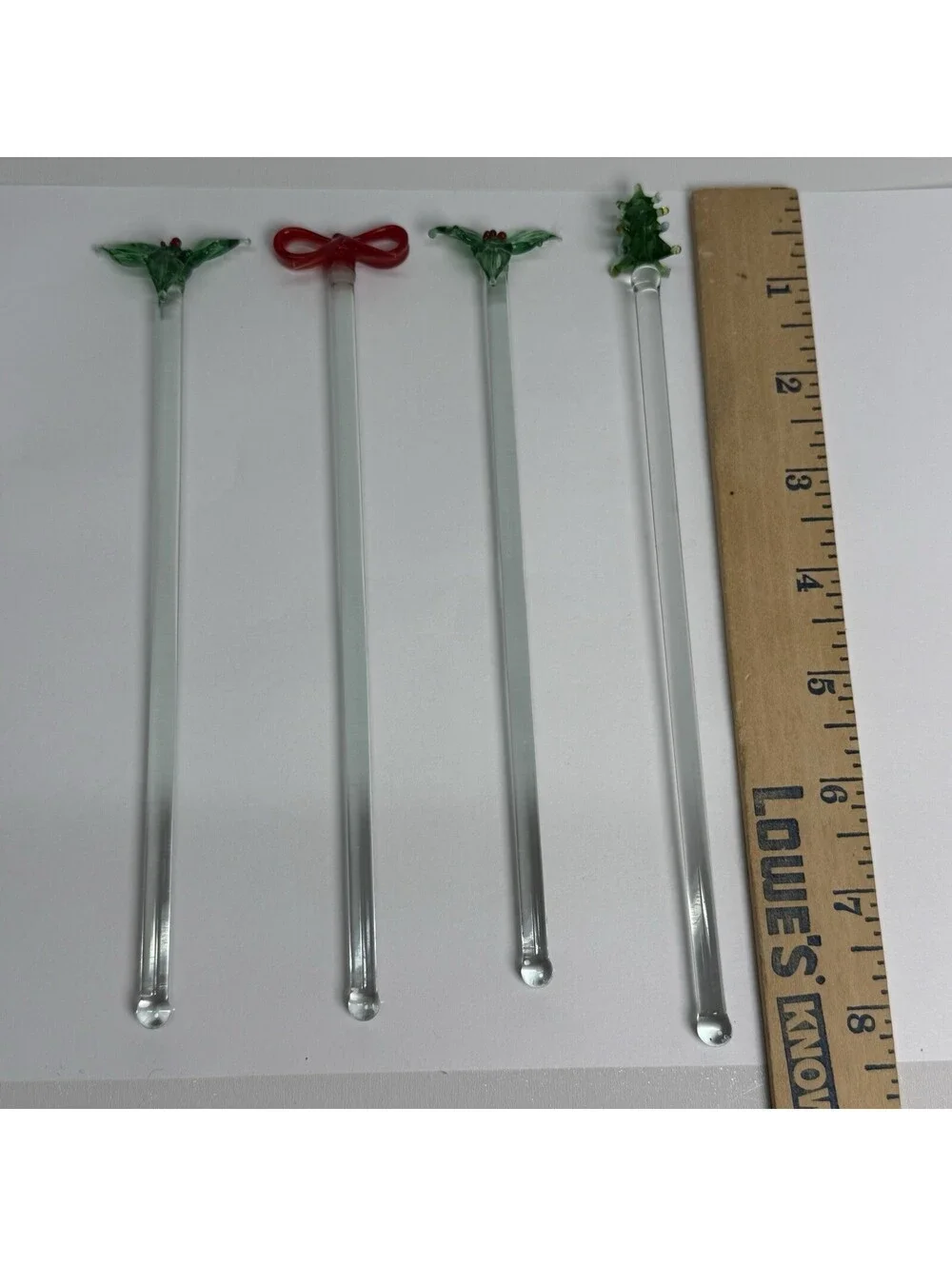Lillian Vernon Swizzle Sticks Christmas Glass Drink Stirrers Green Red Vintage
